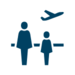 Icon zwei symbolisierte Menschen und ein startendes Flugzeug