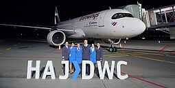 Der Erstflug nach Dubai auf dem Vorfeld am HAJ.